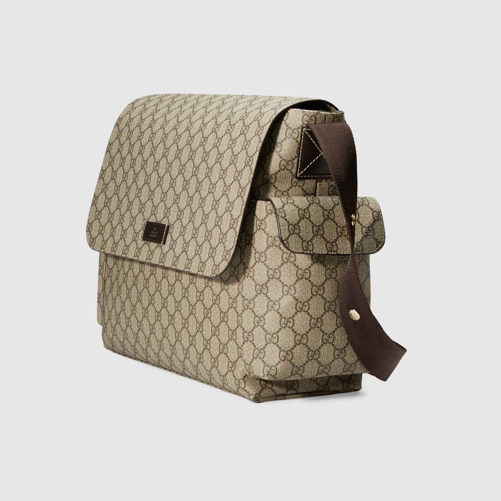 Gucci Beige GG Supreme Baby Bag with Brown Strap
